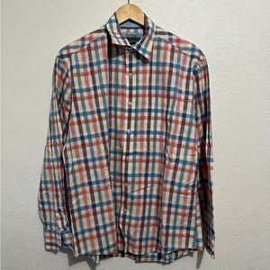 *Johnston & Murphy Shirt  Button Up Mens L Multicolor Plaid Long Sleeve